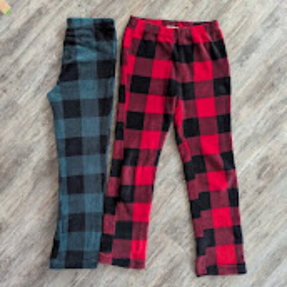 Weekend Edition - Pajama Pants Lounge Fluffy Buffalo Check Red & Green 2 pairs - Picture 4 of 13